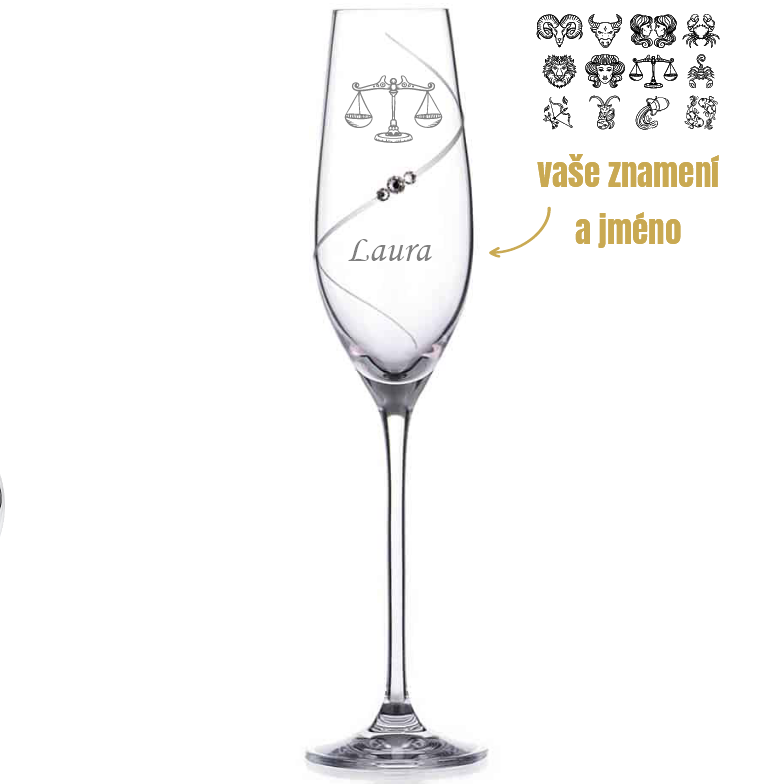 Dekorant Sklenice na šampaňské Silhouette City se znamením zvěrokruhu a jménem 210 ml 1KS
