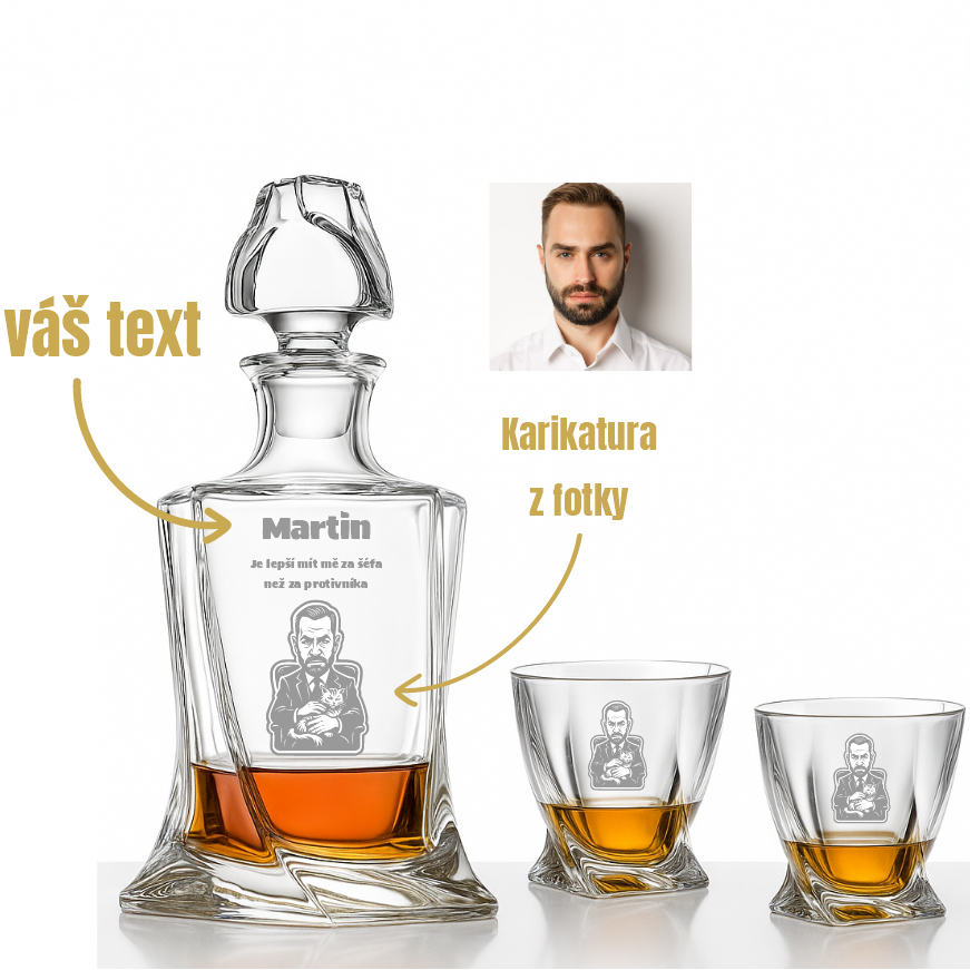 Dekorant Whisky set Quadro 1+2 s karikaturou z fotky