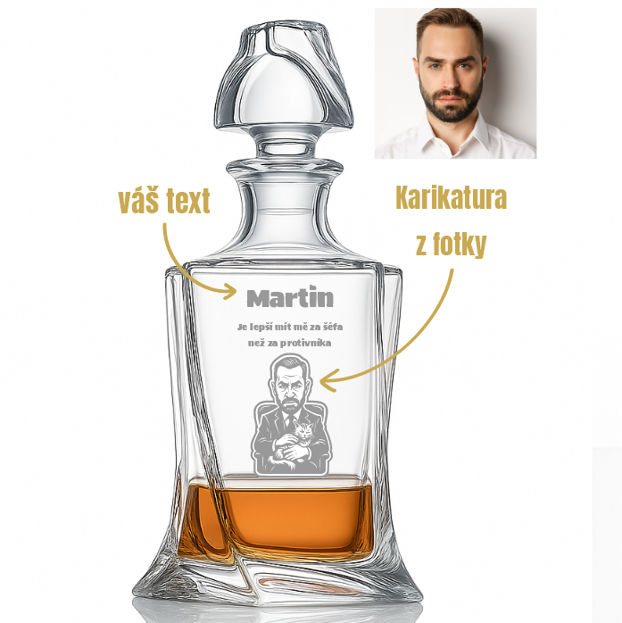 Dekorant Karafa na whisky Quadro s karikaturou z fotky 770 ml 1KS