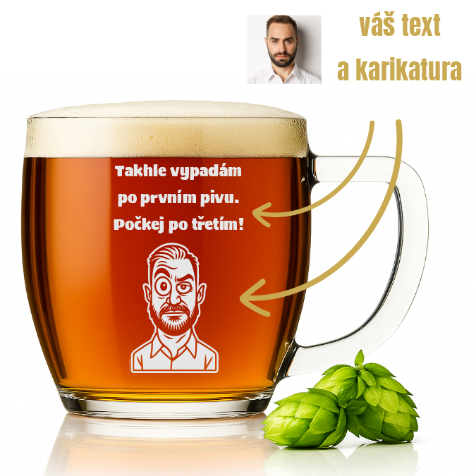 Dekorant Pivní třetinka VIENNA s karikaturou z fotky 300 ml 1KS
