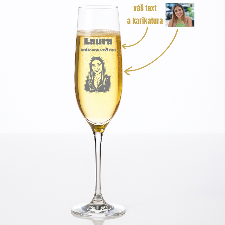Dekorant Sklenice na šampaňské Uria s karikaturou z fotky 270 ml 1KS