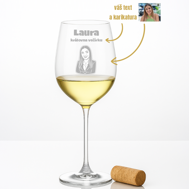 Dekorant Sklenice na bílé víno Uria s karikaturou z fotky 480 ml 1KS