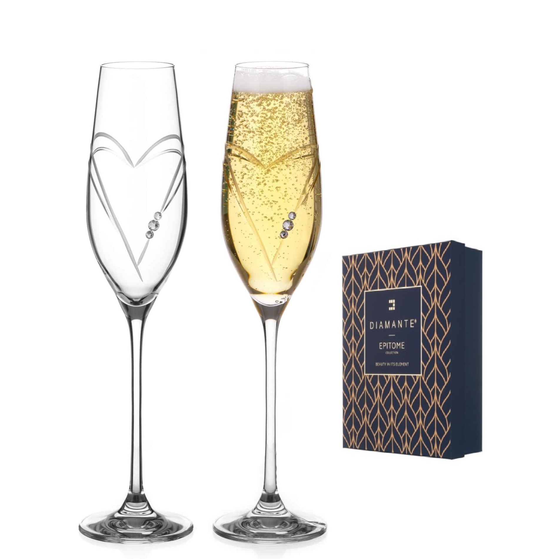 Diamante sklenice na šampaňské Hearts s krystaly Swarovski 210ml 2KS