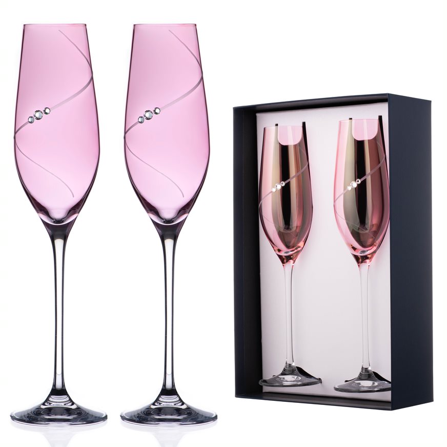 Diamante skleničky na šampaňské Silhouette City Pink s kamínky Swarovski 210 ml 2KS