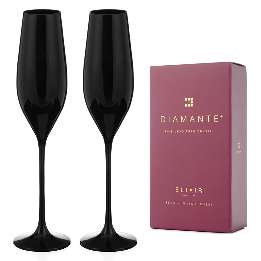 Diamante sklenice na šampaňské Ghost Black 210 ml 2KS