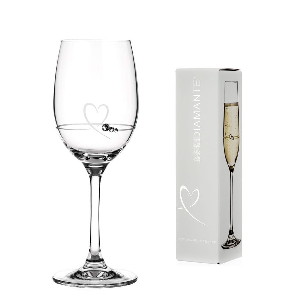 Diamante sklenice na bílé víno se Swarovski krystaly Petit Heart 240 ml 1KS