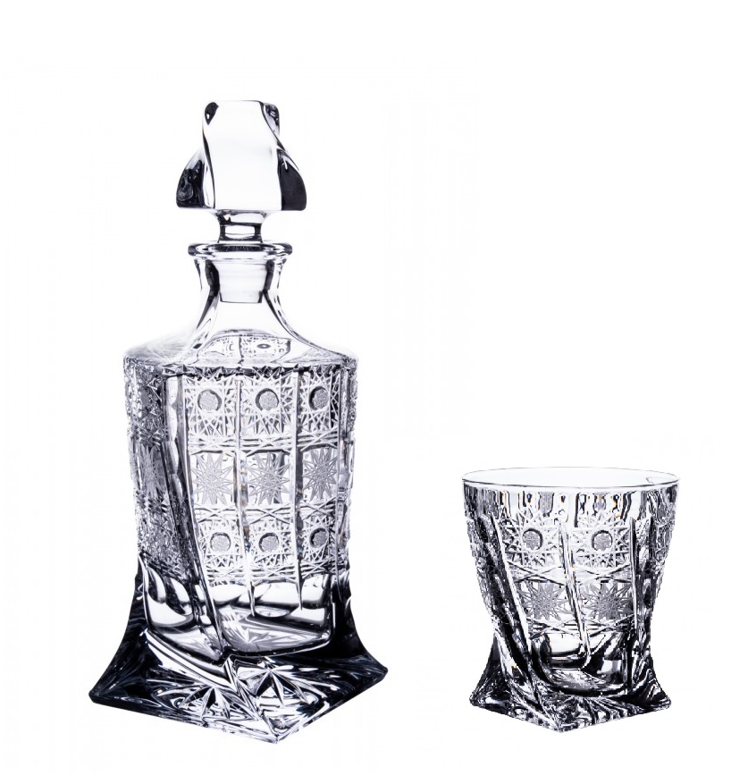 Bohemia Crystal ručně broušený křišťálový whisky set Quadro 500pk 1+2