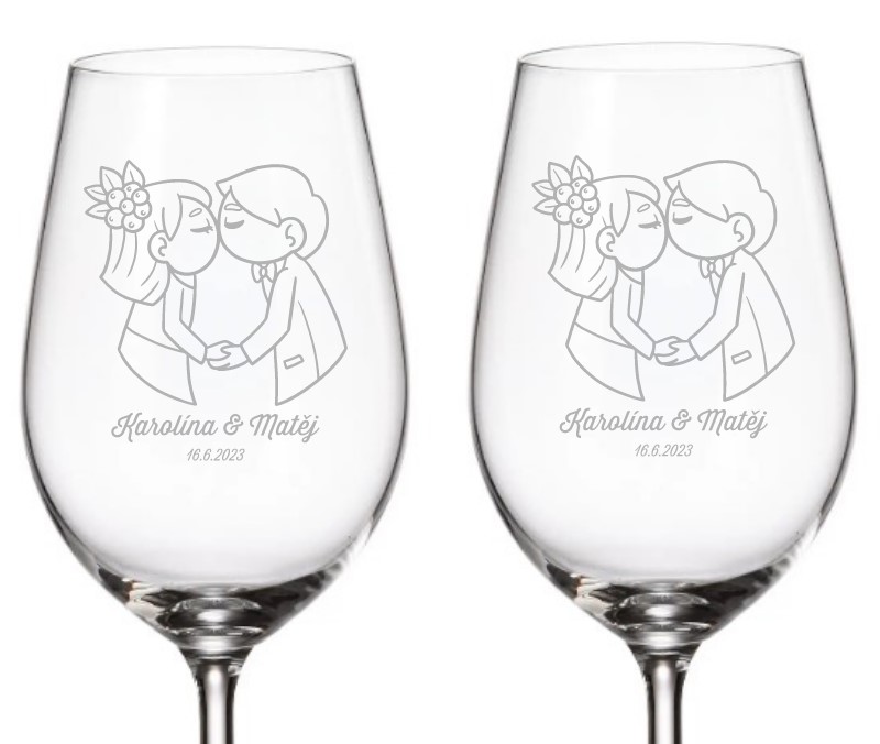 Svatební sklenice na bílé víno ZAMILOVANÍ NOVOMANŽELÉ 350 ML 2KS
