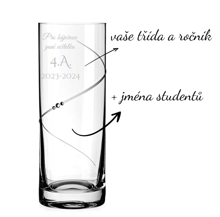 Váza pro paní učitelku se jmény žáků Silhouette City Cylinder se Swarovski krystaly 25 cm