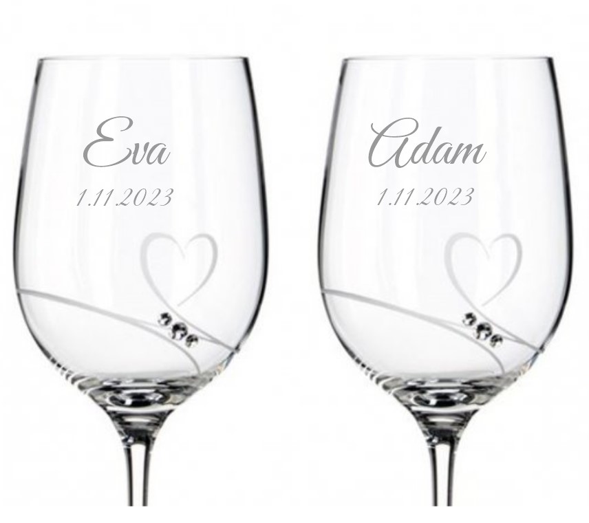 Svatební sklenice na bílé víno Romance simple s kamínky Swarovski 330ml 2KS