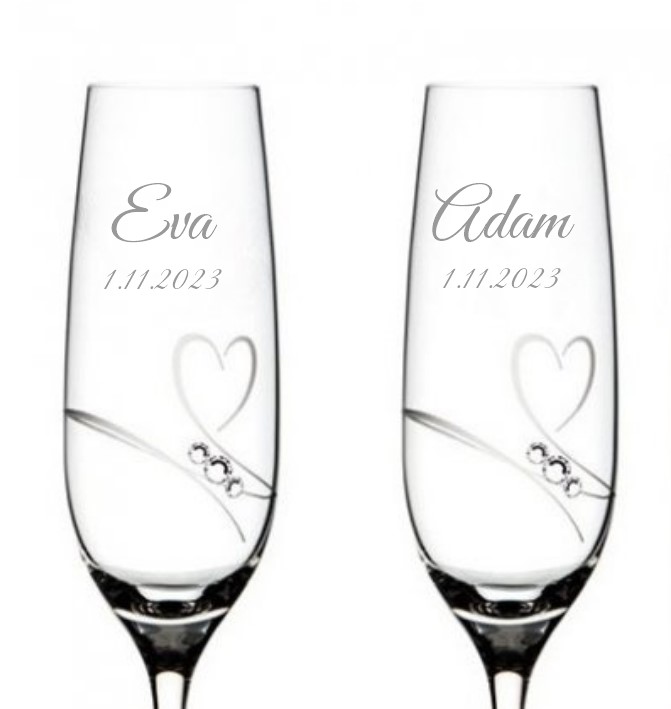 Dekorant svatby Svatební sklenice na šampaňské Romance simple s kamínky Swarovski 200ml 2KS