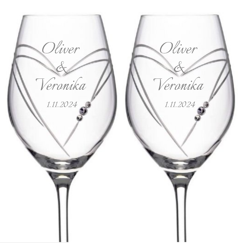 Svatební sklenice na bílé víno Hearts s krystaly Swarovski 360ml 2KS