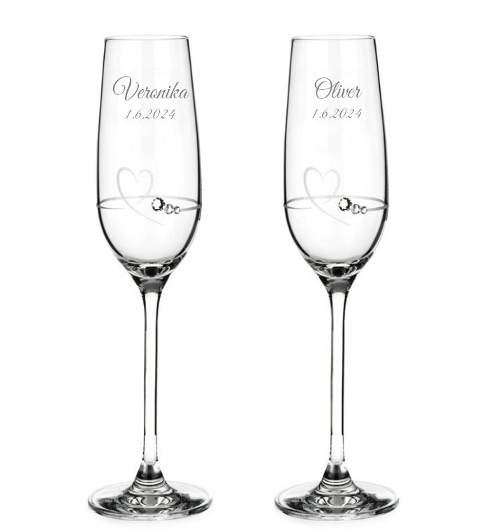 Svatební sklenice na šampaňské se Swarovski krystaly Petit Heart 150 ml 2KS