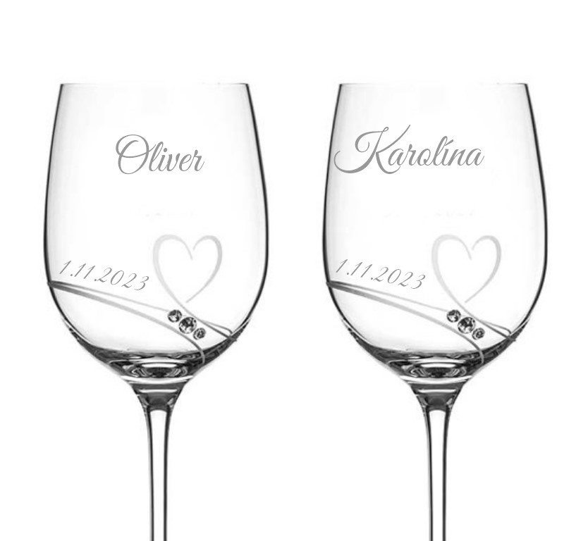 Svatební sklenice na bílé víno Romance s kamínky Swarovski 330ml 2KS