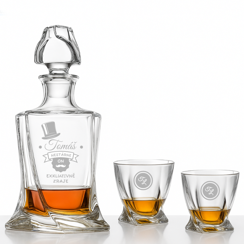 Dekorant Bohemia Crystal křišťálový whisky set s narozeninovým motivem Quadro 1+2