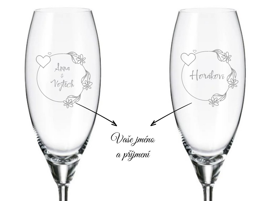 Dekorant svatby Svatební sklenice na šampaňské KRUH KVĚTINY