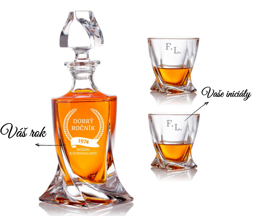 Bohemia Crystal křišťálový whisky set s gravírováním DOBRÝ ROČNÍK 1+2