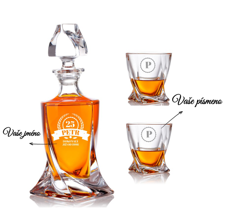 Bohemia Crystal křišťálový whisky set s gravírováním DOKONALÝ 1+2