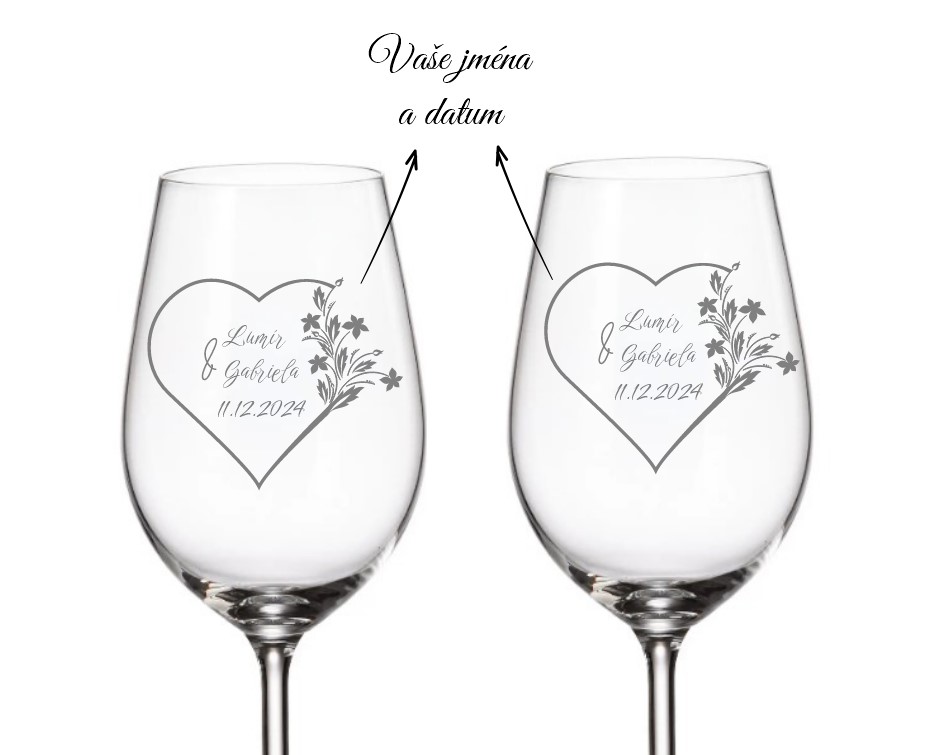 Svatební sklenice na bílé víno SRDÍČKO KVÍTÍ 350 ML 2KS