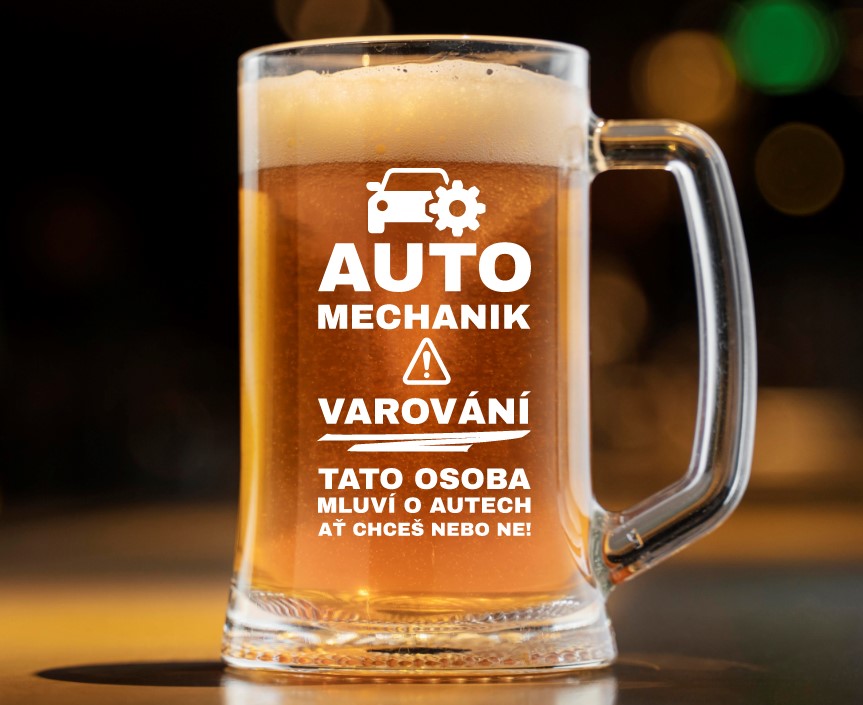 Dekorant Pivní půllitr pro automechanika VAROVÁNÍ