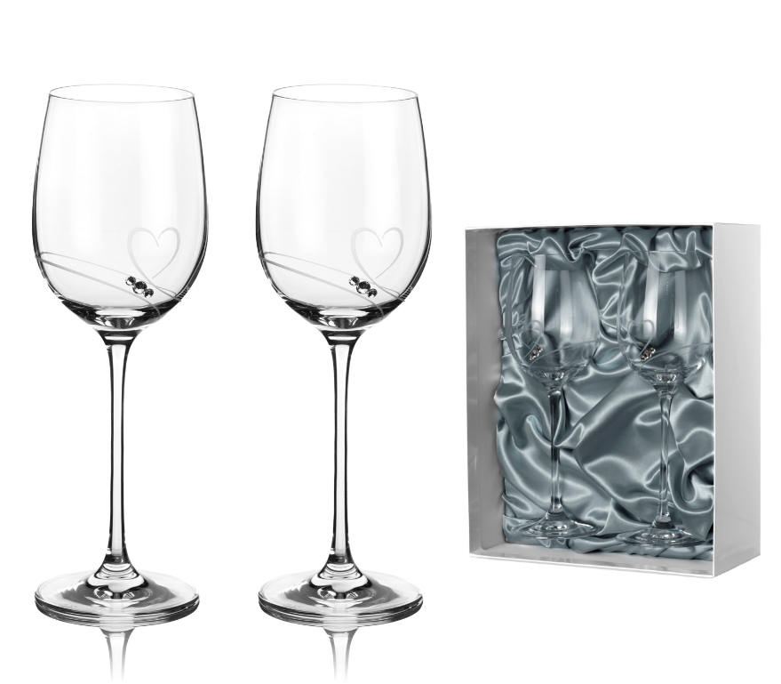 Diamante sklenice na bílé víno Romance s kamínky Swarovski v prémiovém saténovém balení 330 ml 2KS
