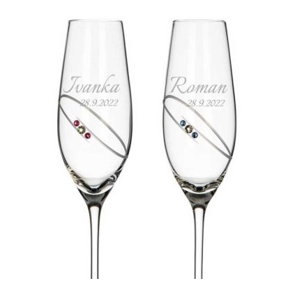 Esküvői pezsgős poharak Diamond Ring Swarovski kristályokkal prémium szatén csomagolásban 210 ml 2 db