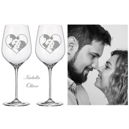 Esküvői fehérboros poharak  az ifjú házasok fotóival 480 ml 2 db