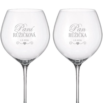 Esküvői vörösboros poharak ÚR ÉS MRS LOVE 750 ml 2 db