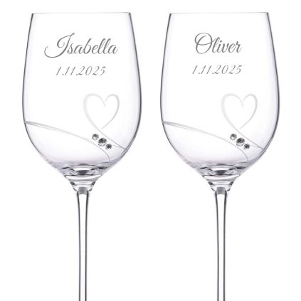 Svadobné poháre na biele víno Romance simple s kamienkami Swarovski 330ml 2KS