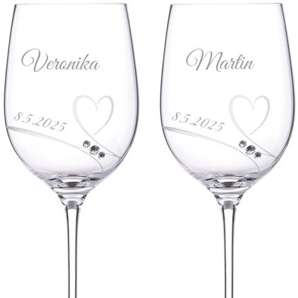 Svadobné poháre na biele víno Romance s kamienkami Swarovski 330ml 2KS