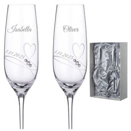 Svadobné poháre na šampanské Romance s kamienkami Swarovski v prémiovom saténovom balení 200 ml 2KS