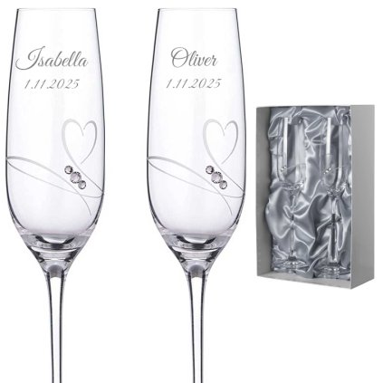 Svadobné poháre na šampanské Romance simple s kamienkami Swarovski v prémiovom saténovom balení 200 ml 2KS