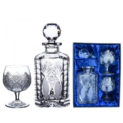 ručně broušené sklenice a karafa na brandy koňak a whisky exclusive v dárkovém saténovém balení 2ks