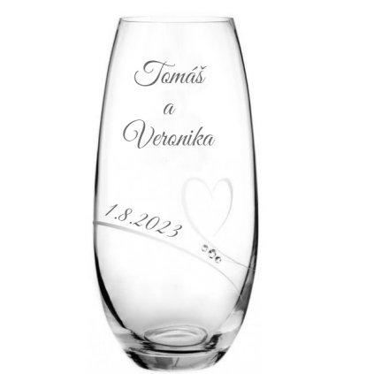 6310 svatebni vaza se jmeny zdobena swarovski kaminky romance 25 cm