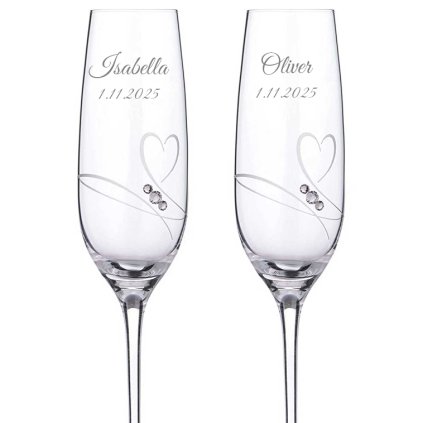 Svadobné poháre na šampanské Romance simple s kamienkami Swarovski 200ml 2KS