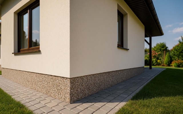Kamínková omítka na sokl domu