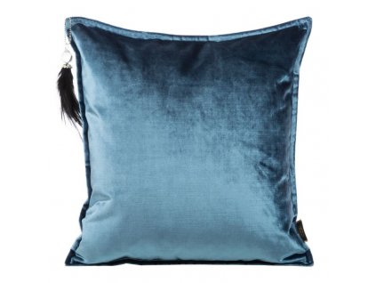 Sametové dekorační povlečení na polštář s ozdobným střapcem v modré barvě