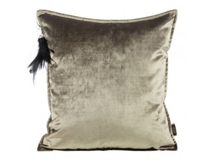 Sametové dekorační povlečení na polštář s ozdobným střapcem v tmavě béžové barvě