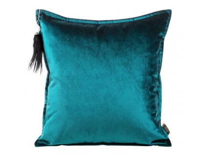 Sametové dekorační povlak na polštář s ozdobným střapcem v tyrkysové barvě