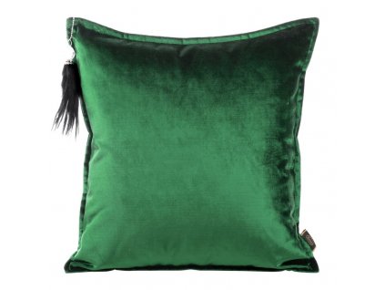 Sametové dekorační povlečení na polštář s ozdobným střapcem v zelené barvě