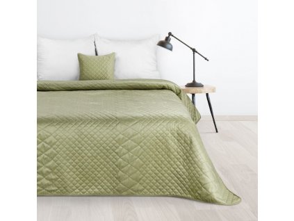 Sametový přehoz na postel LUIZ3 v olivově zelené barvě