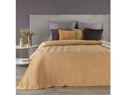 Sametový přehoz na postel NEP-12 v medové barvě