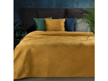 Sametový přehoz na postel NKL-01 v medové barvě
