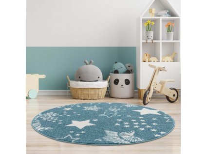 Dětský kulatý koberec ANIME - vzor 9387 Modré hvězdy