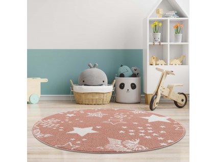 Dětský kulatý koberec ANIME - vzor 9387 Růžové hvězdy