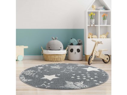 Dětský kulatý koberec ANIME - vzor 9387 Šedé hvězdy