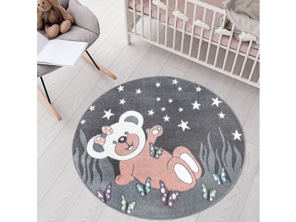 Dětský kulatý koberec ANIME s medvídkem vzor 916 šedý 1