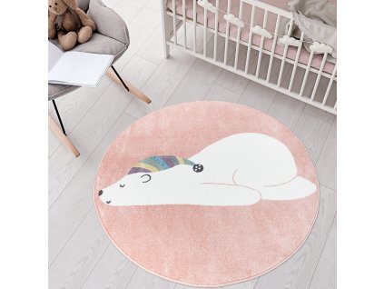 Dětský kulatý koberec ANIME s medvědem vzor 921 růžový 1
