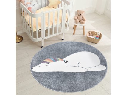 Dětský kulatý koberec ANIME s medvědem vzor 921 šedý 1
