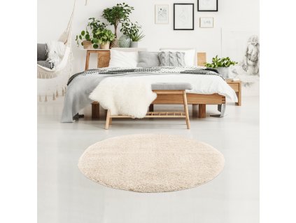Jednobarevný kulatý koberec PULPY krémový